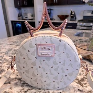 Loungefly Princess AOP Ultimate Celebration Crossbody Purse - Rose Gold